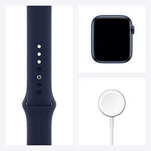 Apple Watch Series 6 (GPS, 44 mm) Boîtier en Aluminium Bleu, Bracelet Sport Marine Intense