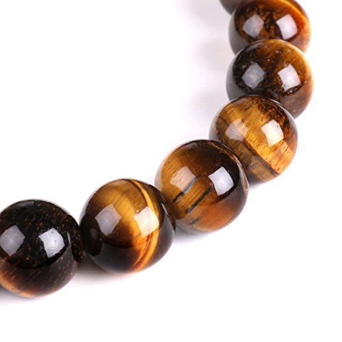 Bracelet Énergétique de Yoga et de Charme avec Perles de 10 mm en Pierre Oil de Tigre - Élastique - Unisexe - 10 mm