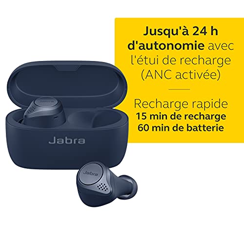 Jabra Elite Active 75t - Écouteurs sport sans fil avec réduction active du bruit et autonomie élevée de la batterie pour appels et musique – Marine