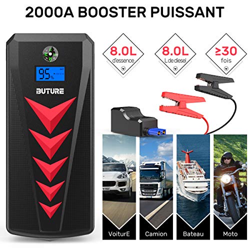 YABER Booster Batterie, 800A 12000mAh IP66 Étanche Booster de Batterie  Voiture Moto (Jusqu'à 5,0L de Essence 4,0L Diesel) Robuste Jump Starter  avec