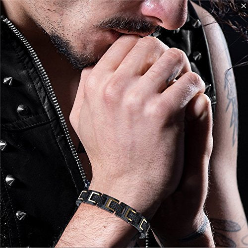 COOLMAN Bracelets en Acier Inoxydable 316L pour Homme, Réglable, avec Boîte-cadeau, 20-22 cm (8 "-8,7"), série RacingLegend, Or & Noir