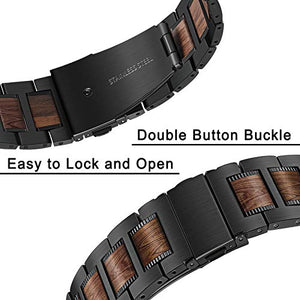 TRUMiRR Compatible avec Huawei Watch GT 2 Pro/GT 2 46mm Bracelet de Montre, 22mm Acier Inoxydable & Bracelet de Montre en Noyer Naturel pour Huawei Watch GT Elegant/GT Active/GT Sport/GT 2e