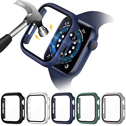 VASG [5 Pièces] Boîtier en Verre Compatible avec Apple Watch Series 6/5/4 /Se Boîtier PC 40/44mm avec Protecteur D'écran en verre Trempé pour étui de Protection Iwatch Tampon Ultra Fin (40/44mm)