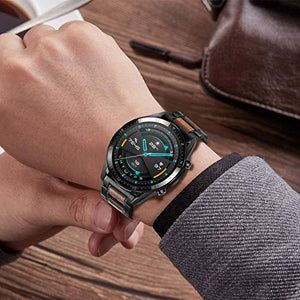 TRUMiRR Compatible avec Huawei Watch GT 2 Pro/GT 2 46mm Bracelet de Montre, 22mm Acier Inoxydable & Bracelet de Montre en Noyer Naturel pour Huawei Watch GT Elegant/GT Active/GT Sport/GT 2e