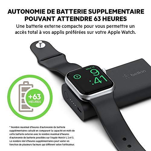 Belkin Batterie externe Boost Charge 2K pour Apple Watch (chargeur portable certifié MFi pour Apple Watch SE, 6, 5, 4, 3, 2, 1)
