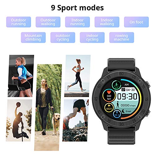 Blackview Montre Connectée Homme Femmes, 1.3 Pouces Montre Intelligente Sport Etanche IP68, Smartwatch Sport avec Fréquence Cardiaque, avec 2 Sangles pour, 9 Modes Sport pour iOS Android Telephone