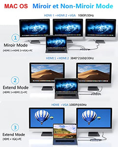 Hub USB C, Adaptateur Multiport 12-en-1 vers Dual HDMI et VGA, Ethernet RJ45, PD 100W, Port Audio, Carte SD/TF, 2 Ports USB 3.0 et USB 2.0, Docking Station pour MacBook Pro/Air Huawei Matebook Dell