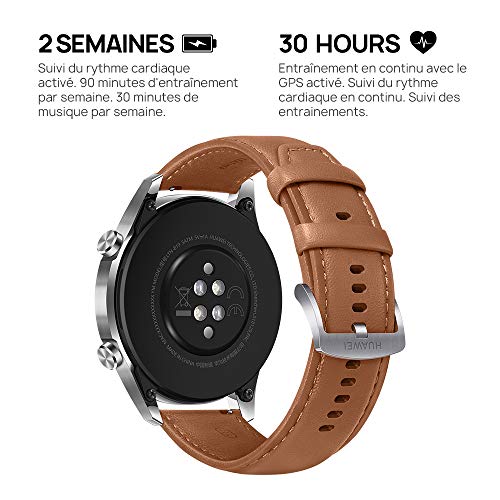 HUAWEI Watch GT 2(46mm) Montre Connectée, Autonomie de 2 Semaine, GPS Intégré, 15 Modes de Sport, Suivi du Rythme Cardiaque en Temps Réel, Appels Bluetooth, Classique Beige