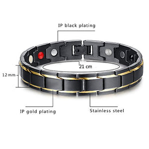 JFUME Bracelet Ajustable en Acier Inoxydable Couleur Or Noir 21.5cm