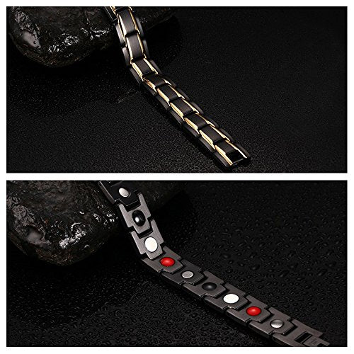 JFUME Bracelet Ajustable en Acier Inoxydable Couleur Or Noir 21.5cm