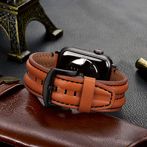 Tasikar Compatible pour Bracelet Apple Watch 38/40/42/44mm, Cuir véritable Bande de Remplacement Compatible avec iWatch Se Series iWatch 6 5 4 3 2 1 - (Marron Foncé)