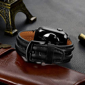 Tasikar Compatible pour Bracelet Apple Watch 38/40/42/44mm, Cuir véritable Bande de Remplacement Compatible avec iWatch Se Series iWatch 6 5 4 3 2 1 - (Noir)