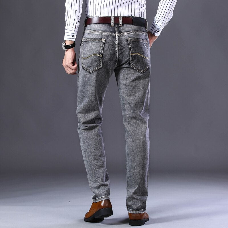 Jeans Homme Straight Denim Slim Coton Stretch Gris