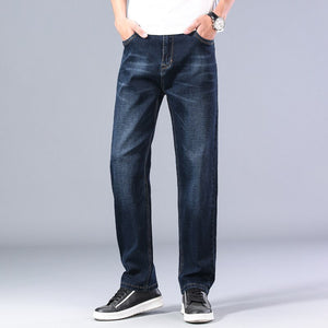Jeans Straight Loose Denim Hommes Haute Qualité Bleu Foncé