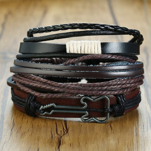 Vnox 4 pièces/ensemble bracelets en cuir tressés pour hommes Vintage arbre de vie gouvernail charme perles en bois bracelets ethniques tribaux